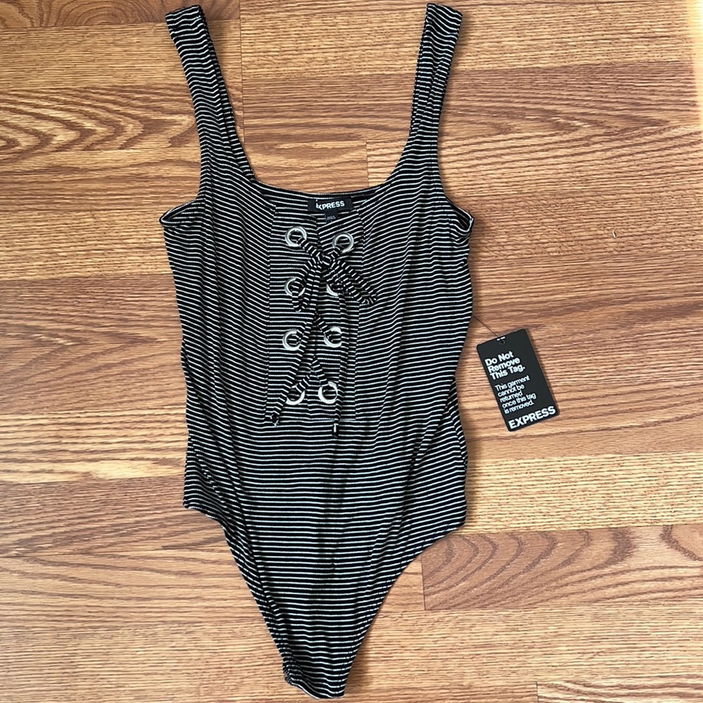 Express Striped Tie Up Bodysuit